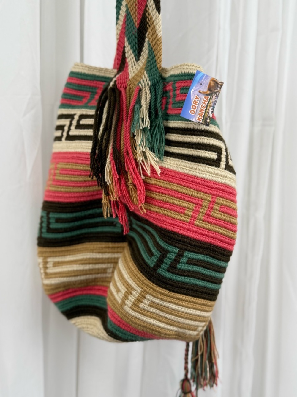 Woven Bucket Bag Fringe Drawstring Boho NWT